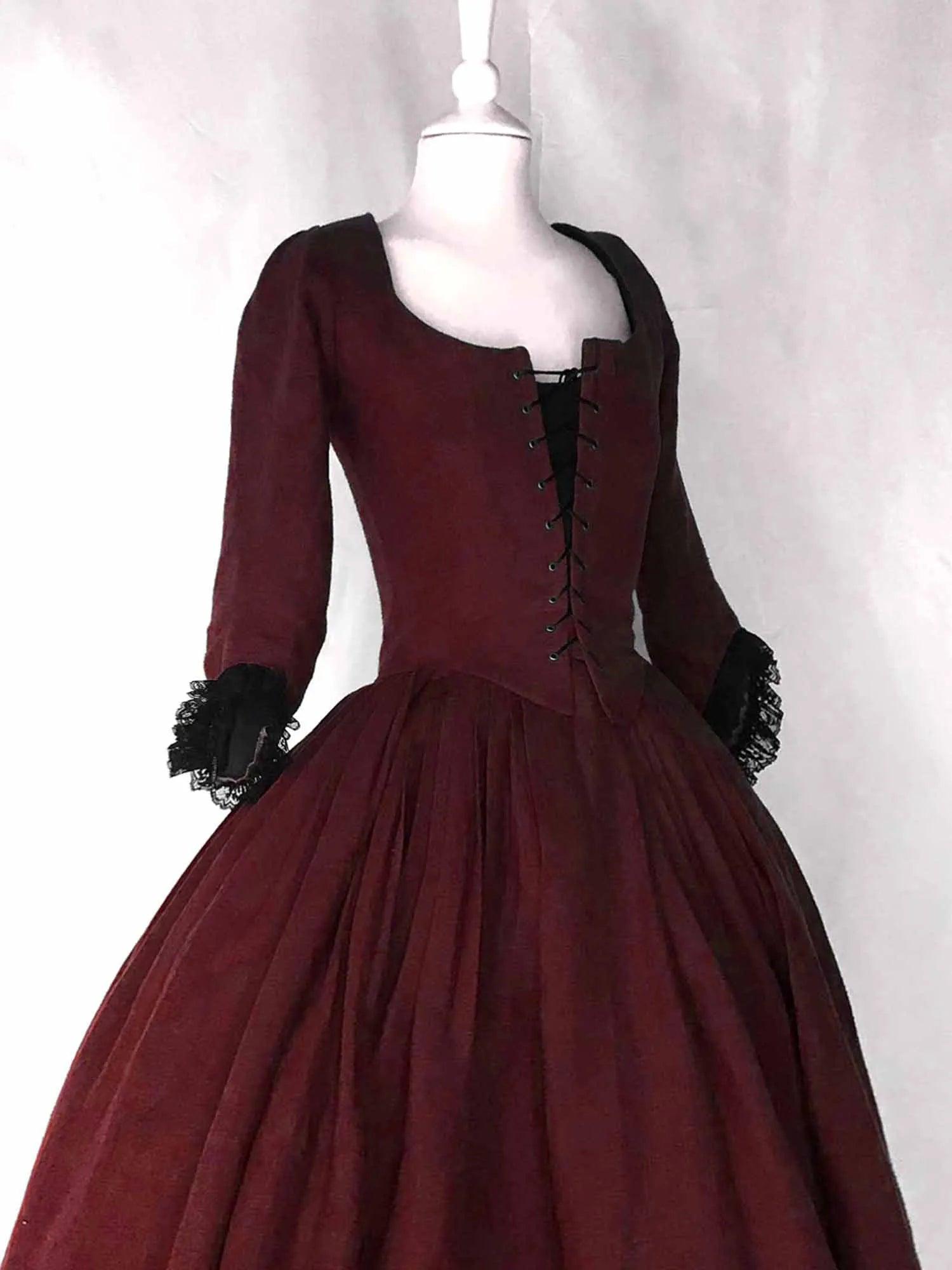 LOUISE, 18th-Century Dress in Burgundy Linen - Atelier Serraspina