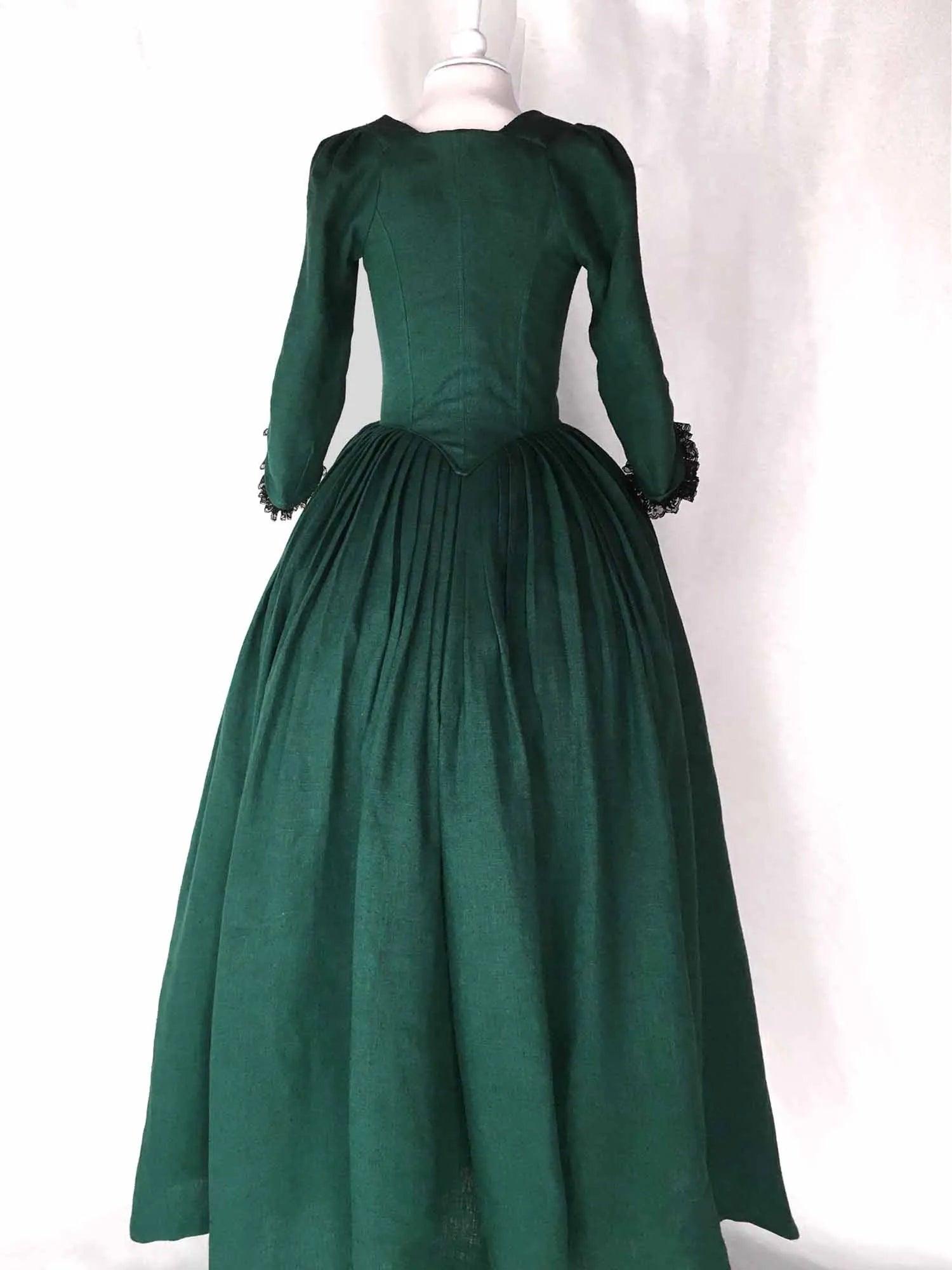 LOUISE, 18th-Century Dress In Dark Green Linen - Atelier Serraspina
