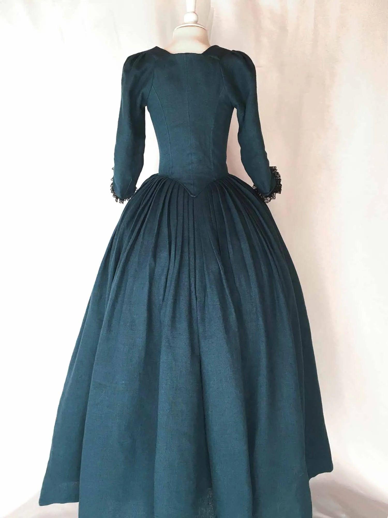 LOUISE, 18th-Century Dress In Ocean Blue Linen - Atelier Serraspina