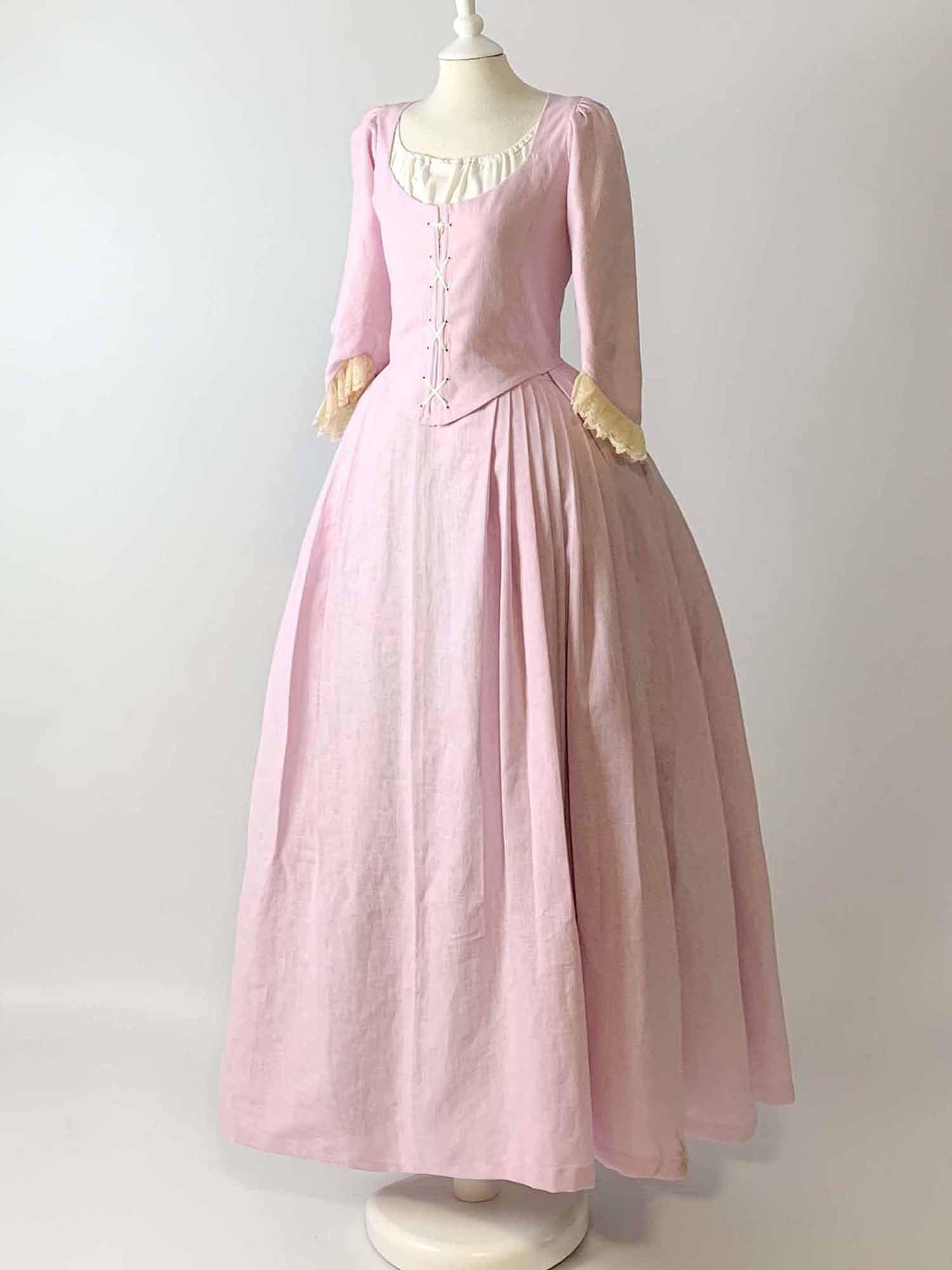 LOUISE, 18th-Century Dress In Light Pink Linen - Atelier Serraspina