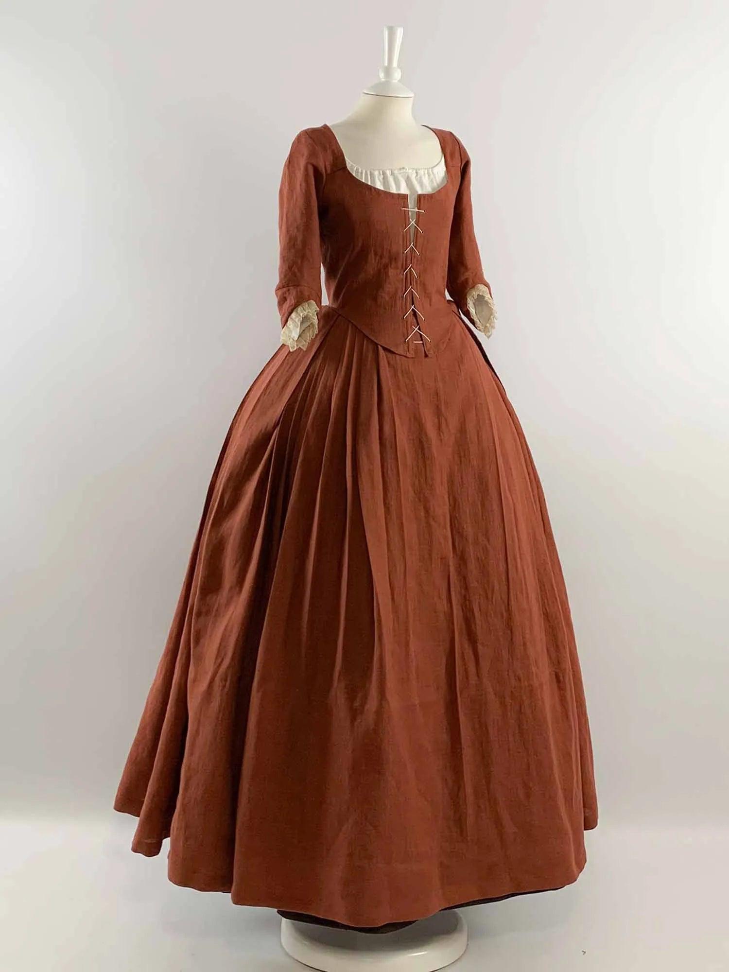 LOUISE, 18th-Century Dress In Rust Orange Linen - Atelier Serraspina