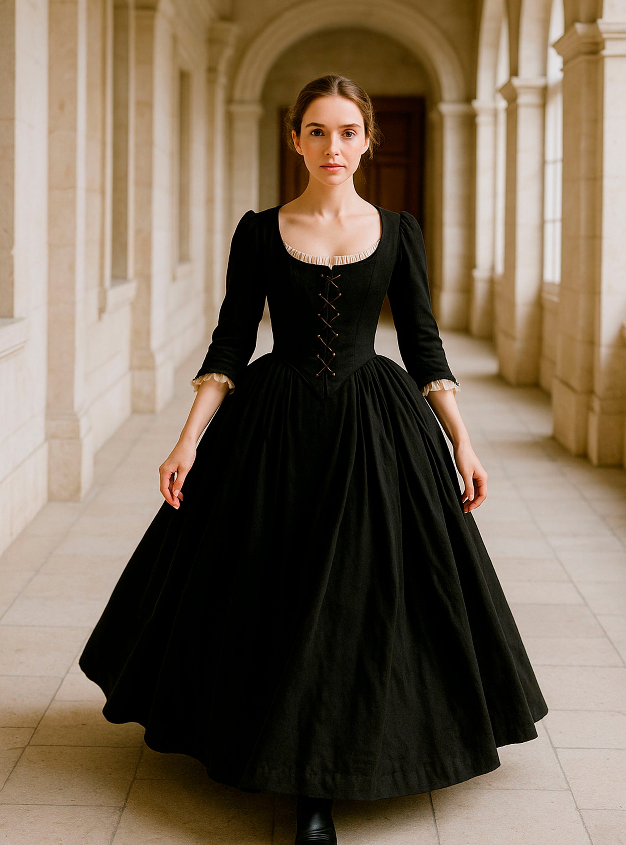 18th-Century Dress In Black Linen - Atelier Serraspina