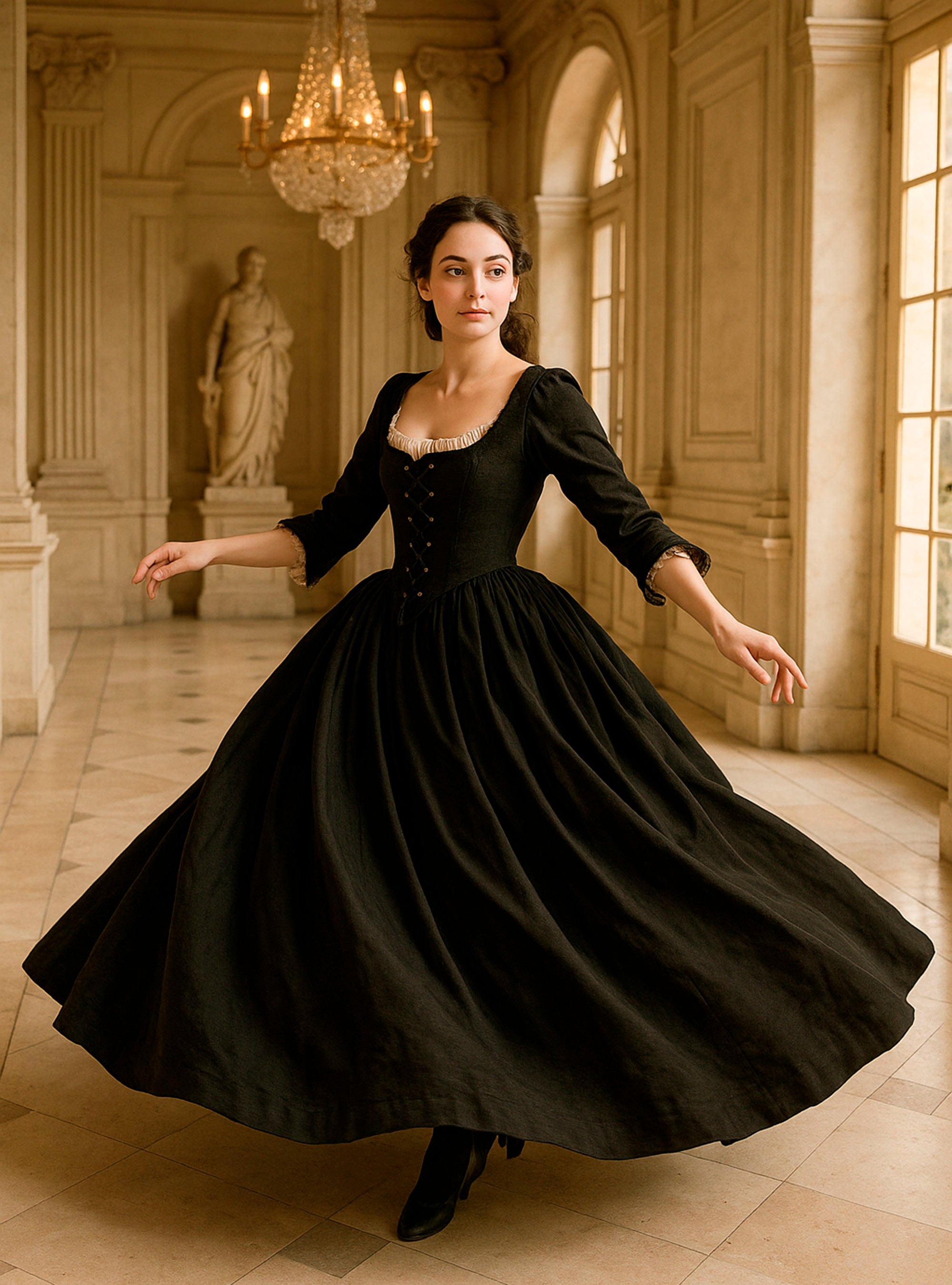 18th-Century Dress In Black Linen - Atelier Serraspina