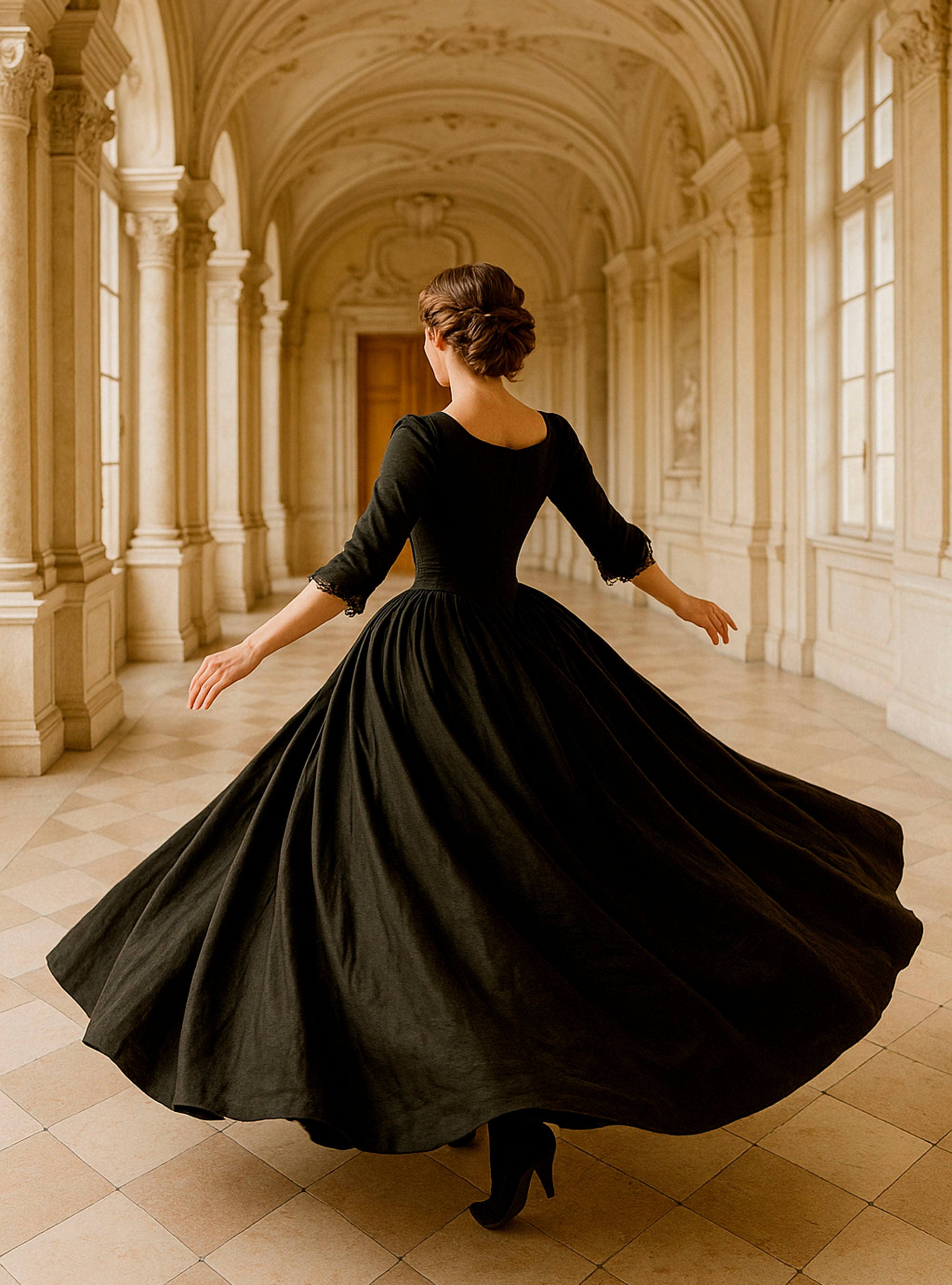 18th-Century Dress In Black Linen - Atelier Serraspina