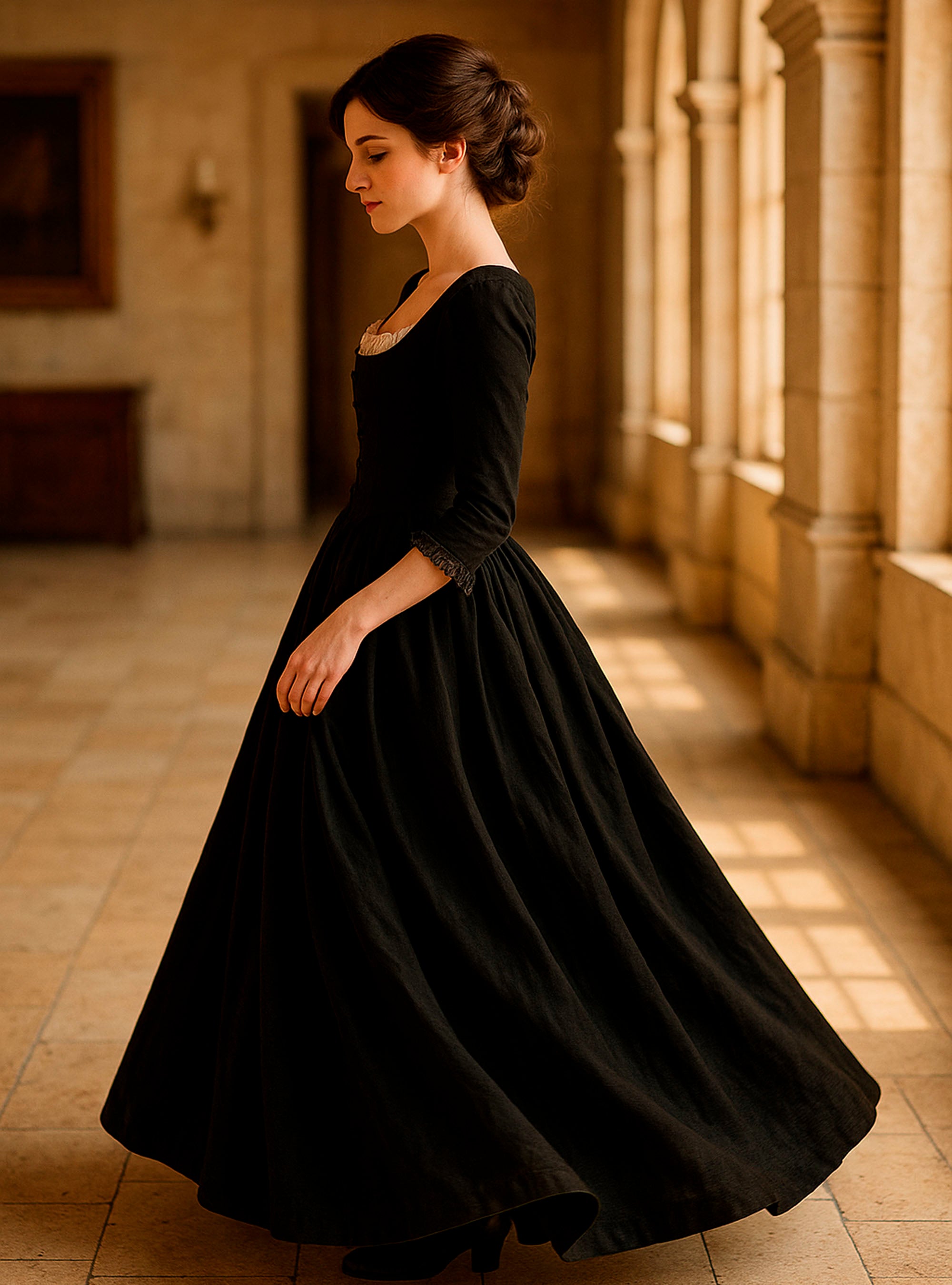 18th-Century Dress In Black Linen - Atelier Serraspina