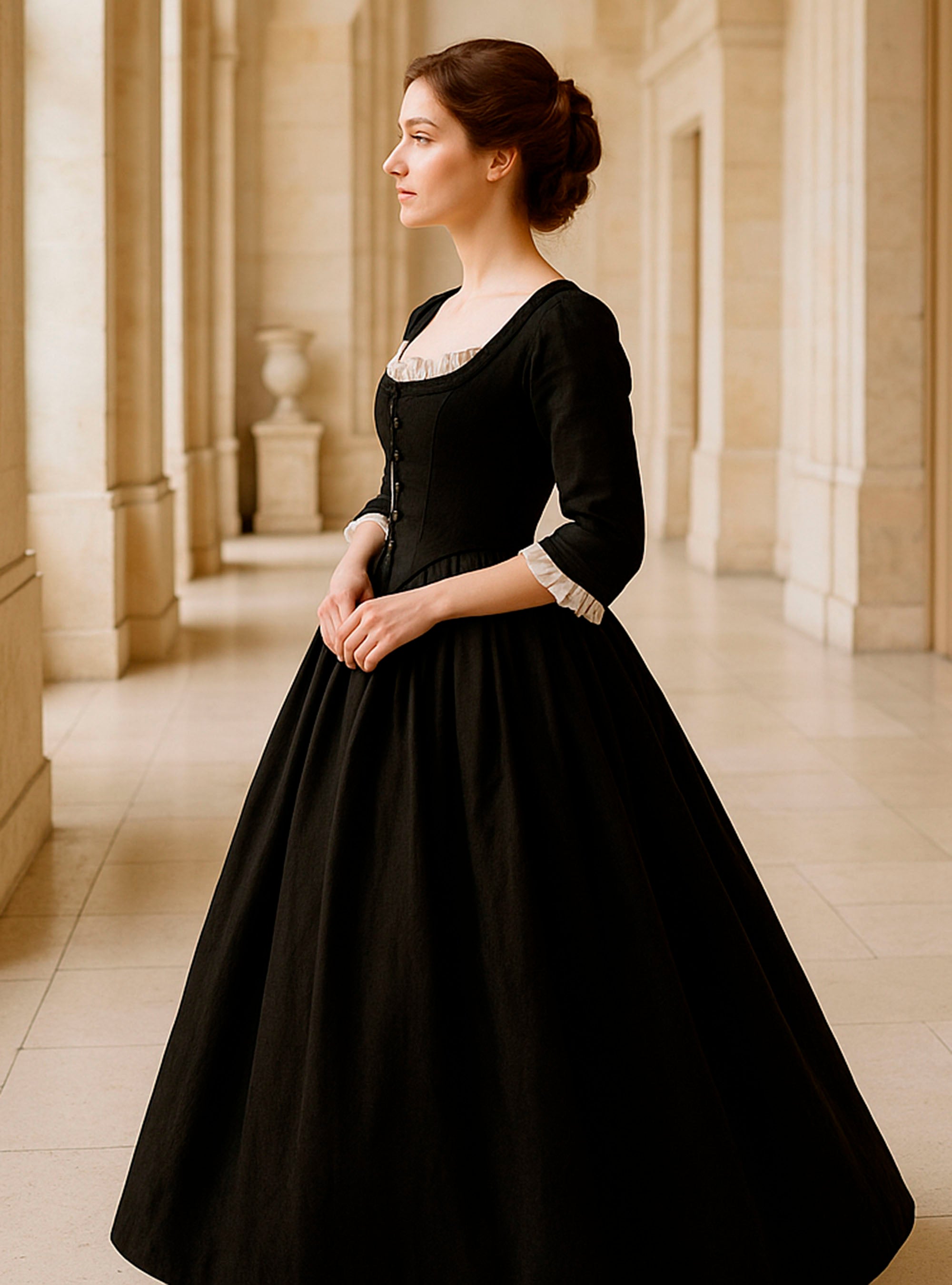 18th-Century Dress In Black Linen - Atelier Serraspina