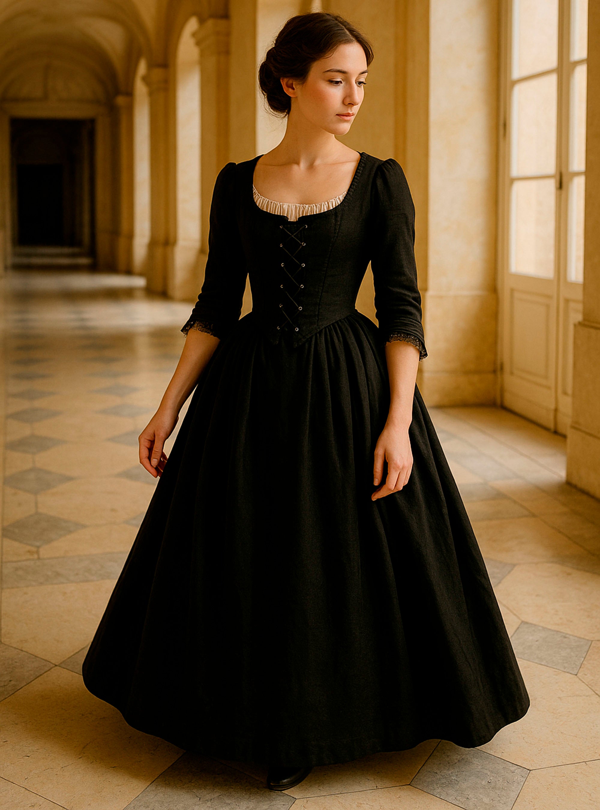 18th-Century Dress In Black Linen - Atelier Serraspina