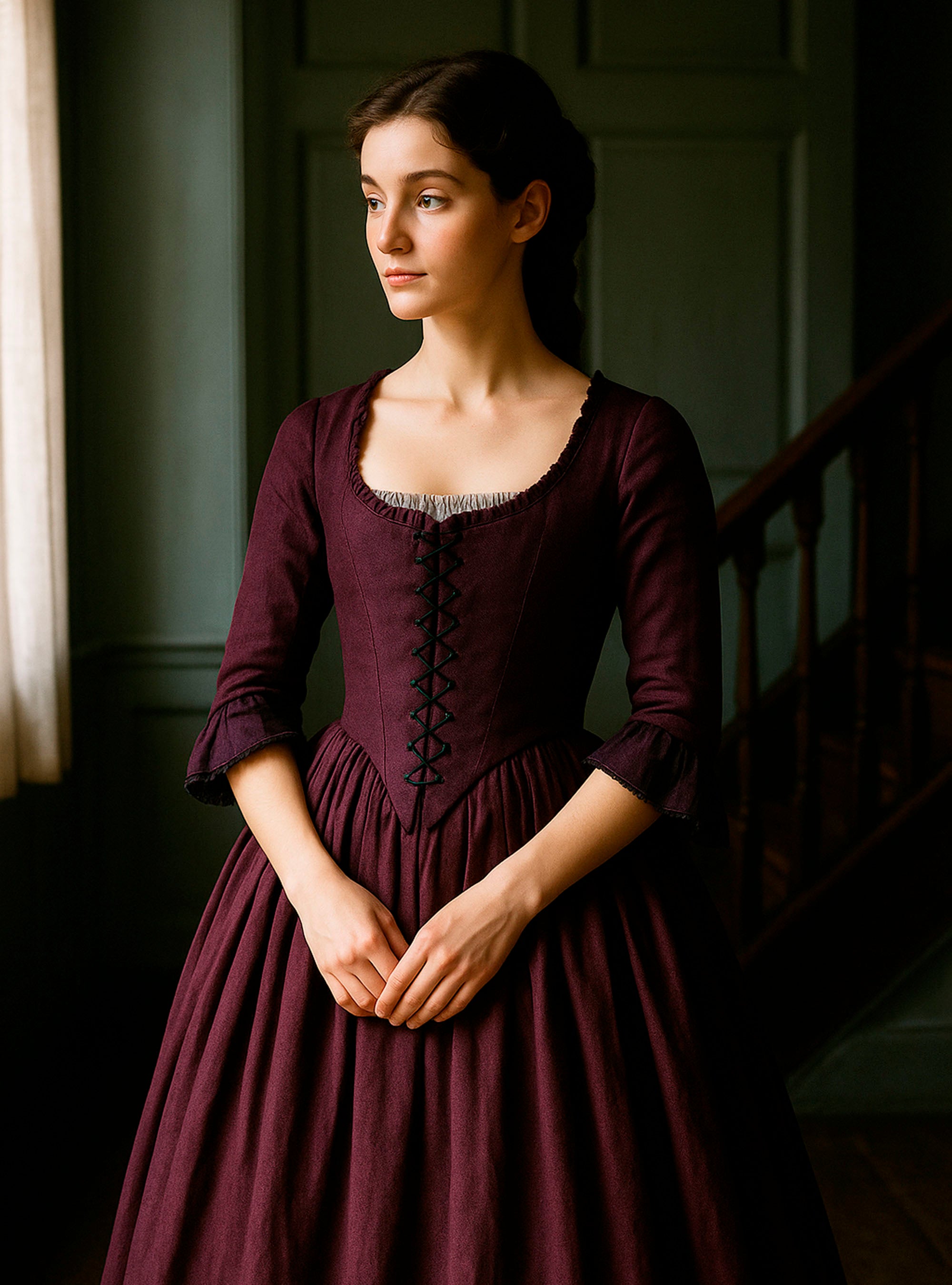 18th-Century Dress in Burgundy Linen by Atelier Serraspina