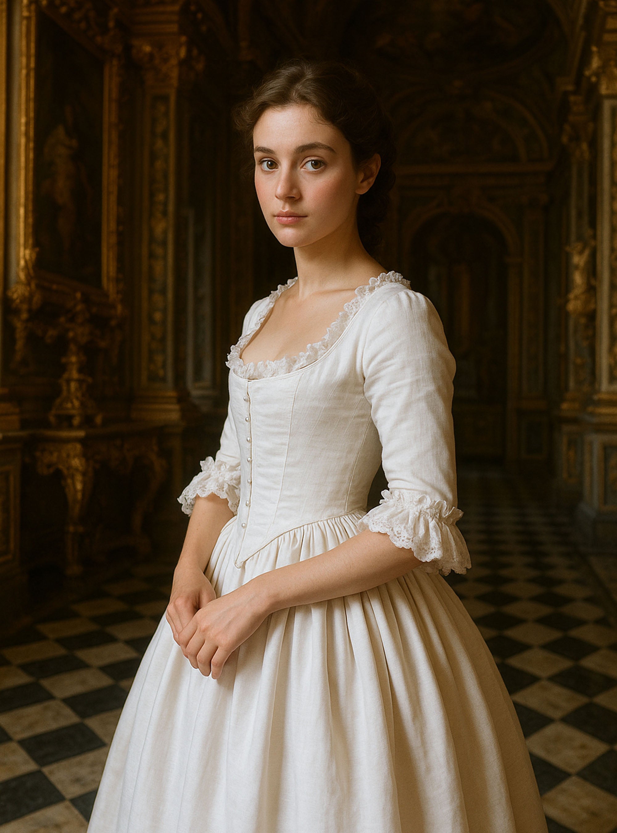 18th-Century Dress in White Linen - Atelier Serraspina
