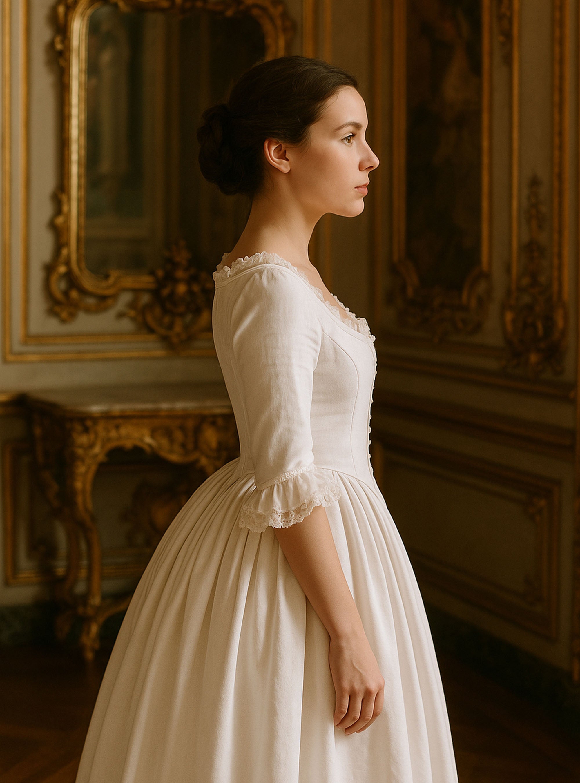 18th-Century Dress in White Linen - Atelier Serraspina