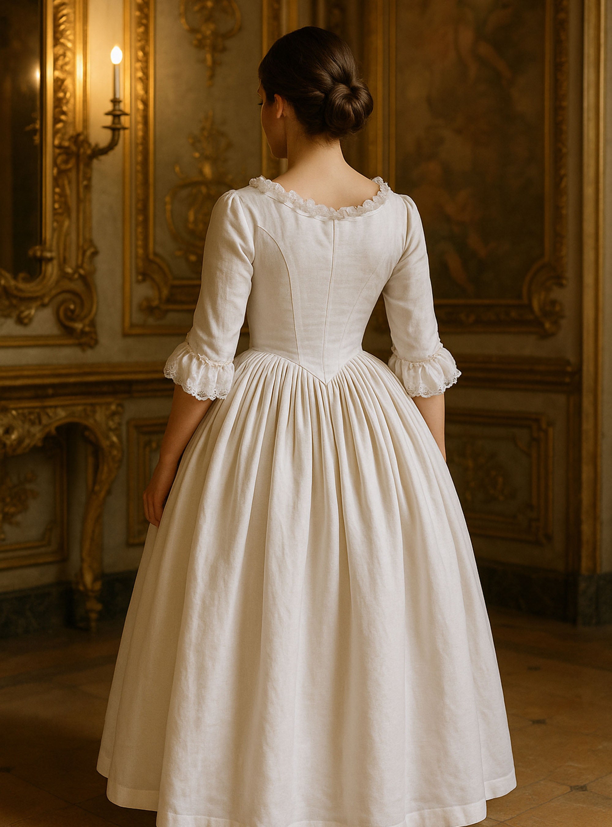 18th-Century Dress in White Linen - Atelier Serraspina