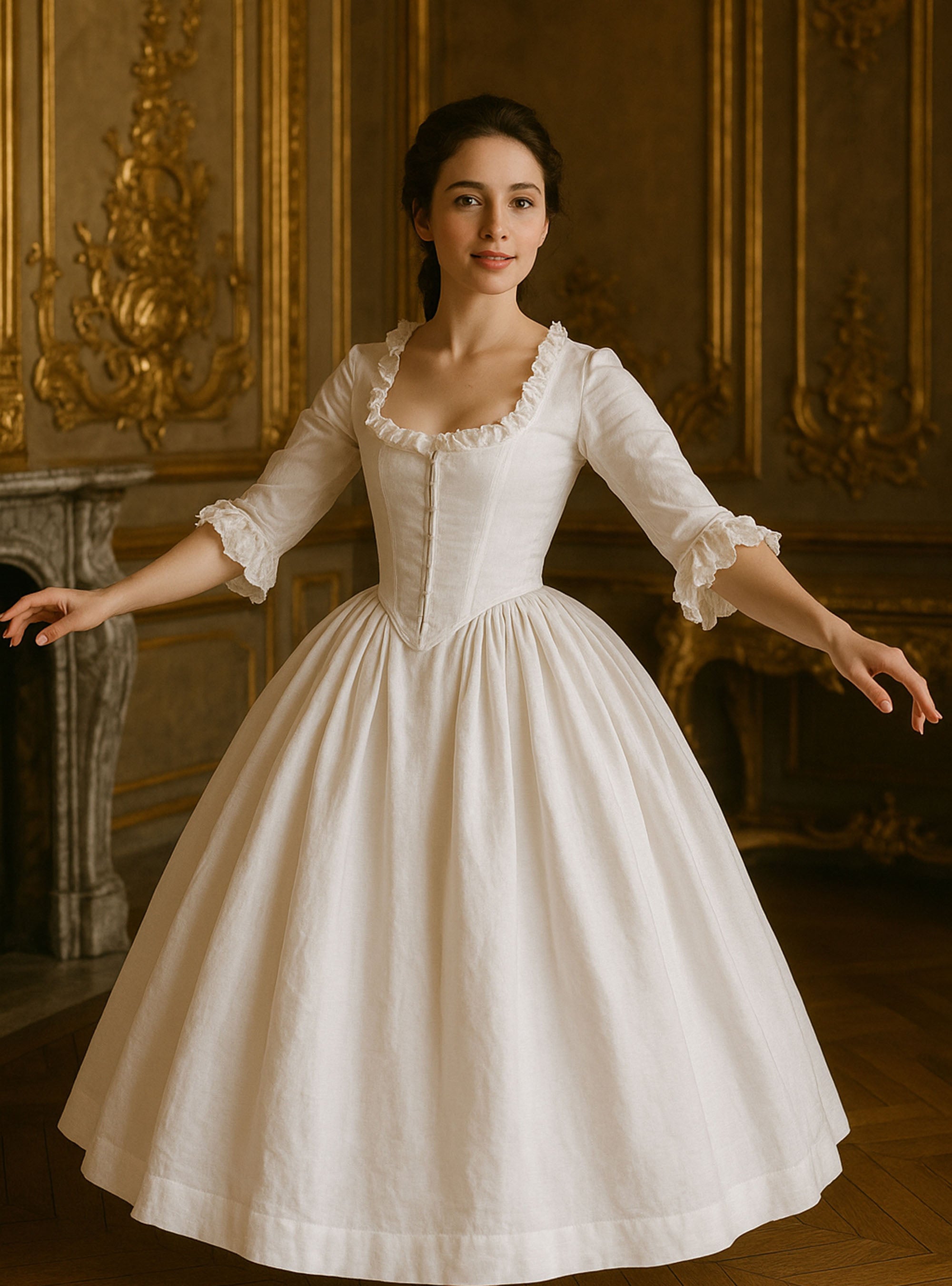 18th-Century Dress in White Linen - Atelier Serraspina