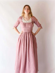 Regency Dress in Old Pink Linen - Handcrafted Historical Costumes - Atelier Serraspina
