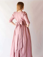 Regency Dress in Old Pink Linen - Handcrafted Historical Costumes - Atelier Serraspina