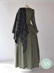 JANET, Colonial Costume in Sage Linen & Silver Granite Tartan - Atelier Serraspina