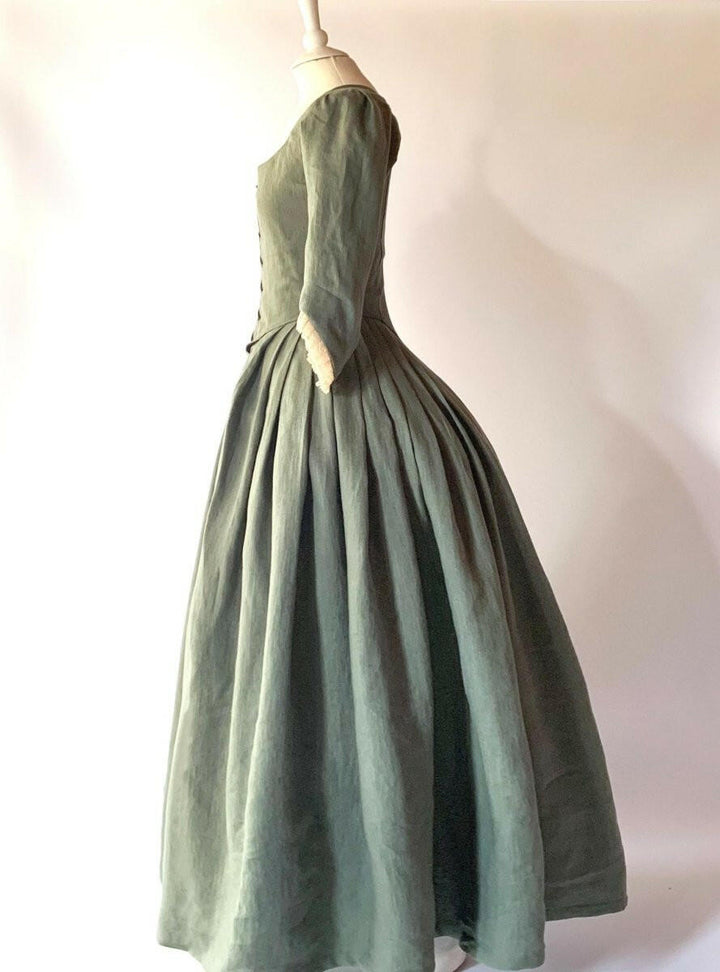 LOUISE, 18th-Century Dress Sage Green - Atelier Serraspina - 18th-century dresses